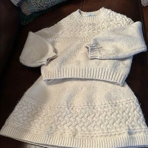 Mayoral Cream Cable Knit Sweater and skirt set